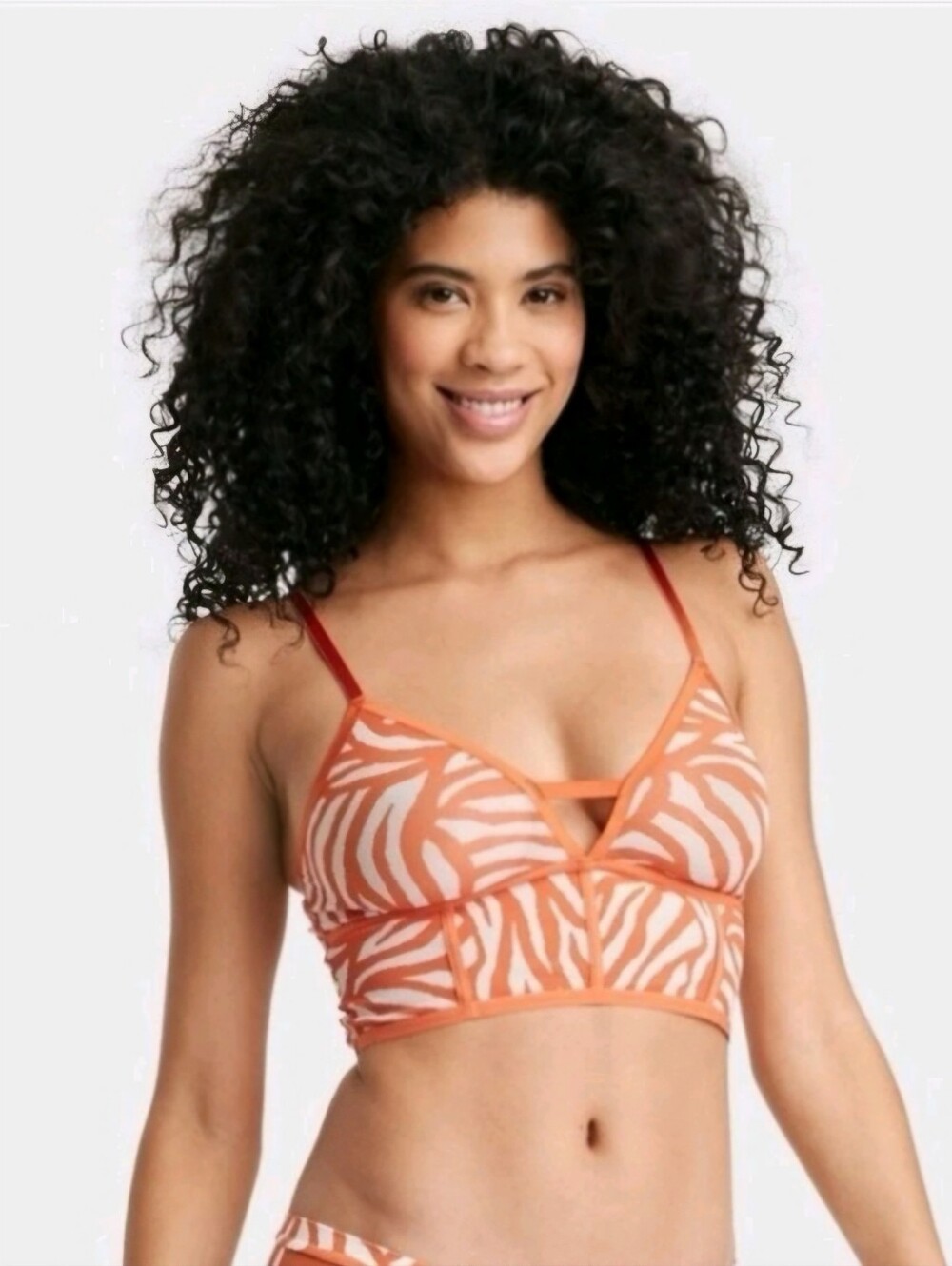 NEW Orange Zebra Print Mesh Bralette Lounge Bra Adjustable Soft Size L